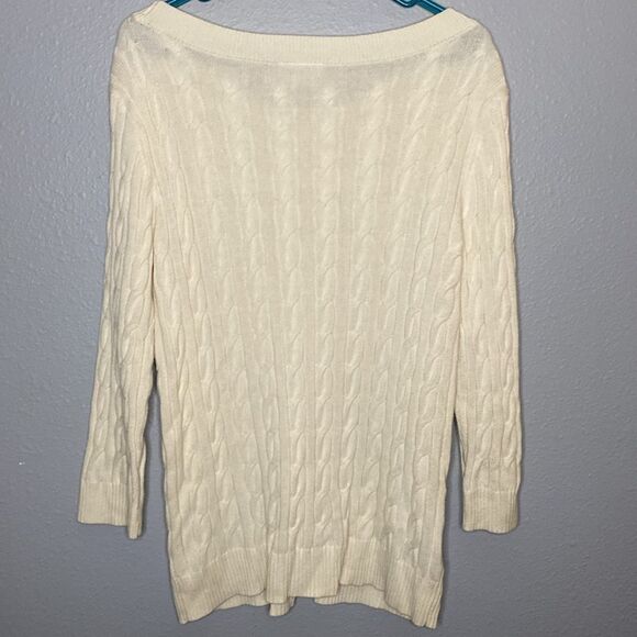 Loft Off White Crew Neck Cable Knit Sweater Size Large - Picture 10 of 10